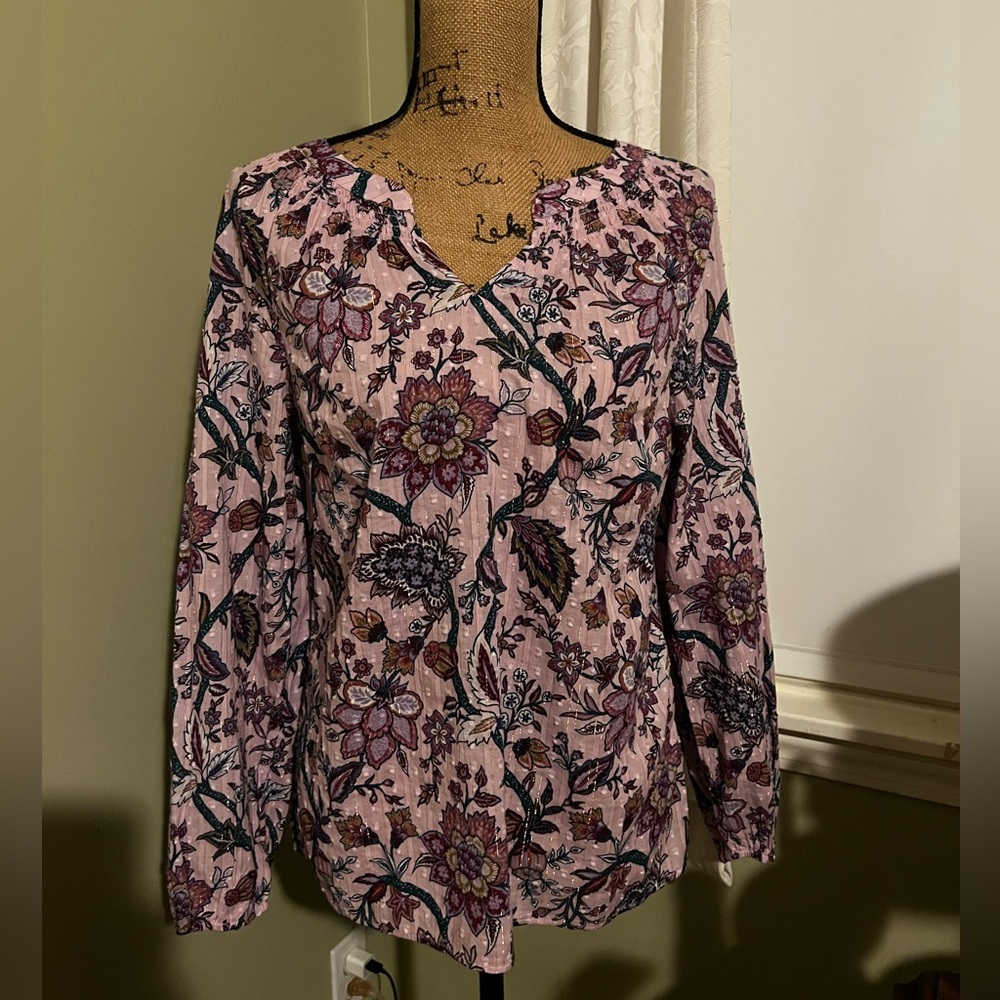 Talbots Pink Floral Long Sleeve Blouse